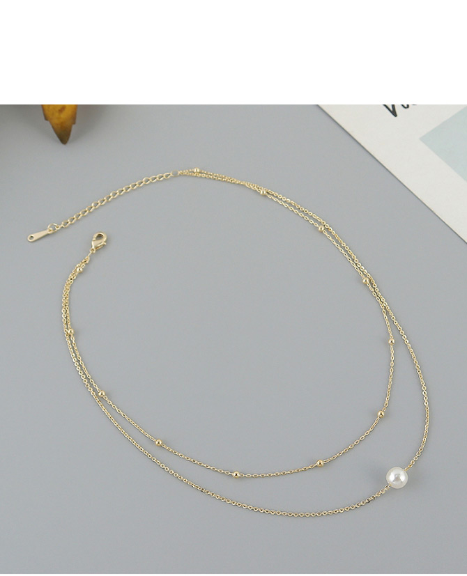 Fashion Golden Gold Plated Pearl Double Bead Necklace,Multi Strand Necklaces