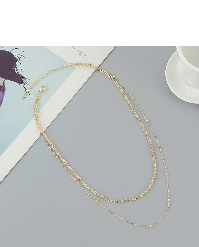 Fashion Golden Gold Plated Round Bead Chain Double Necklace,Multi Strand Necklaces