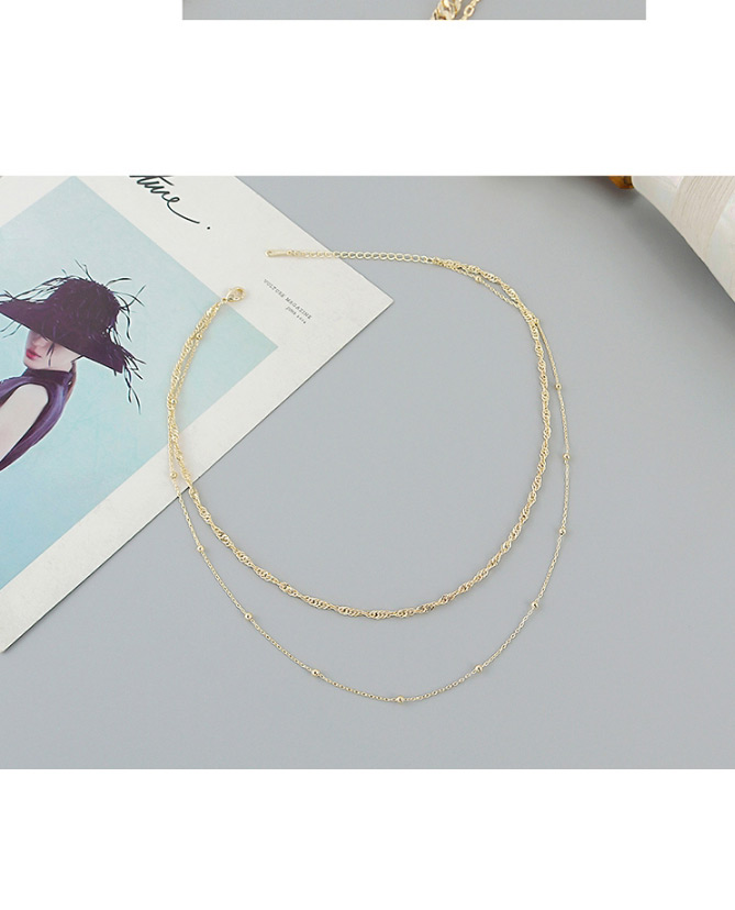 Fashion Golden Gold Plated Round Bead Chain Double Necklace,Multi Strand Necklaces