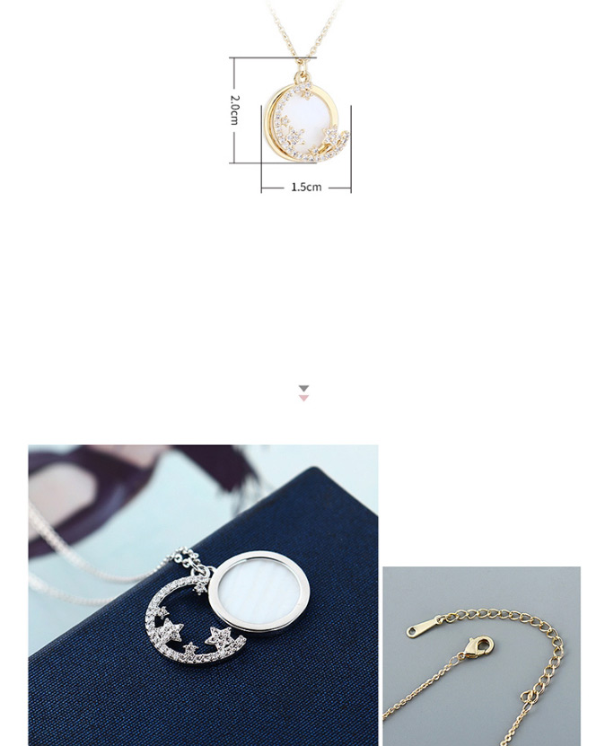 Fashion Platinum Geometric Cutout Necklace With Zircon And Pentagram,Pendants