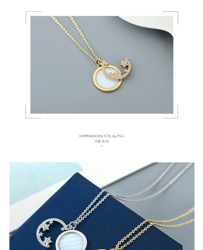 Fashion 14k Gold Geometric Cutout Necklace With Zircon And Pentagram,Pendants