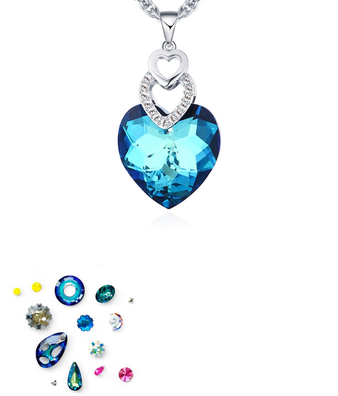 Fashion Color White Austrian Crystal Diamond Love Openwork Necklace,Pendants