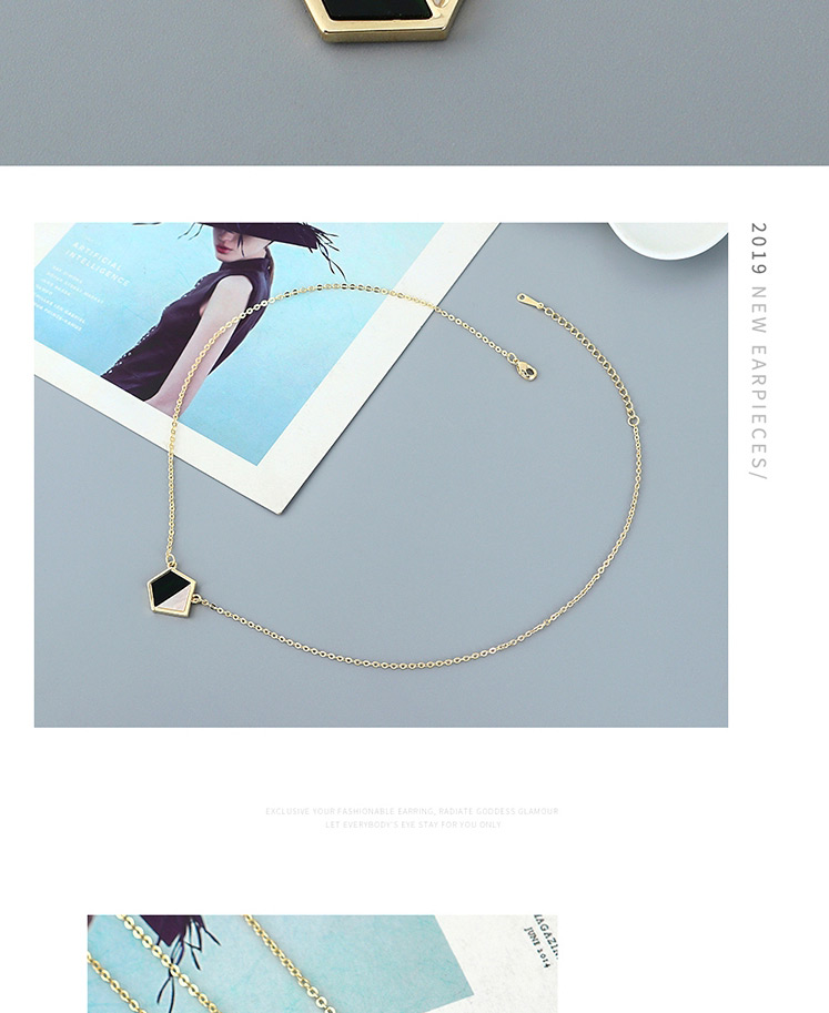 Fashion Black Gold-plated Diamond Triangle Contrast Color Necklace,Pendants