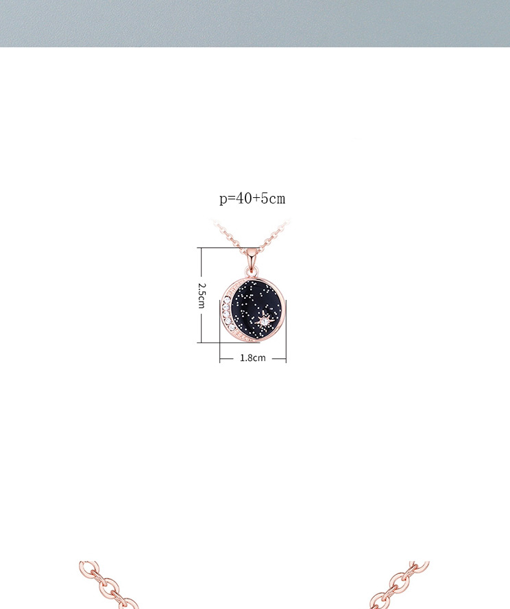 Fashion Rose Gold Imported Crystal Moon Drop Oil Geometric Round Necklace,Pendants