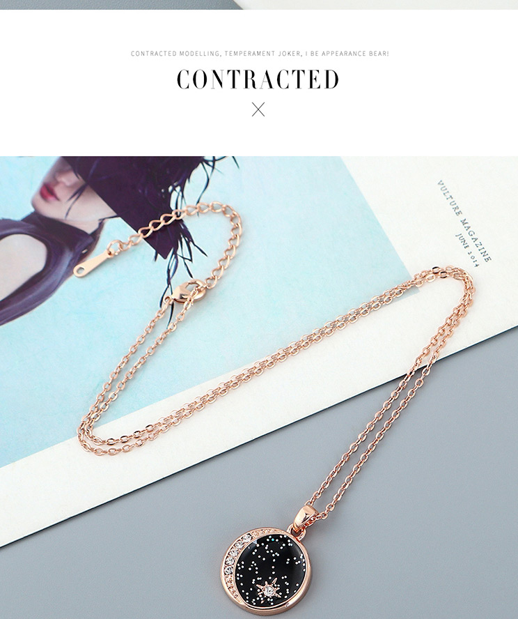 Fashion Rose Gold Imported Crystal Moon Drop Oil Geometric Round Necklace,Pendants