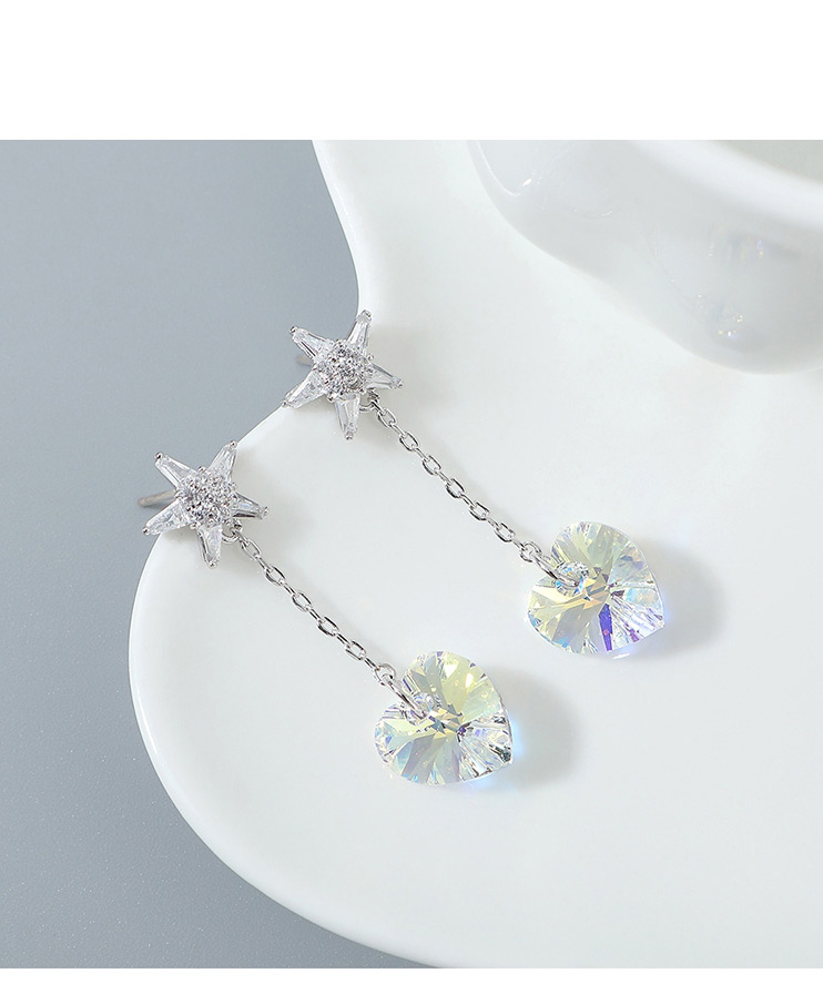 Fashion Color White Austrian Crystal Pentagram Love Chain Earrings,Stud Earrings