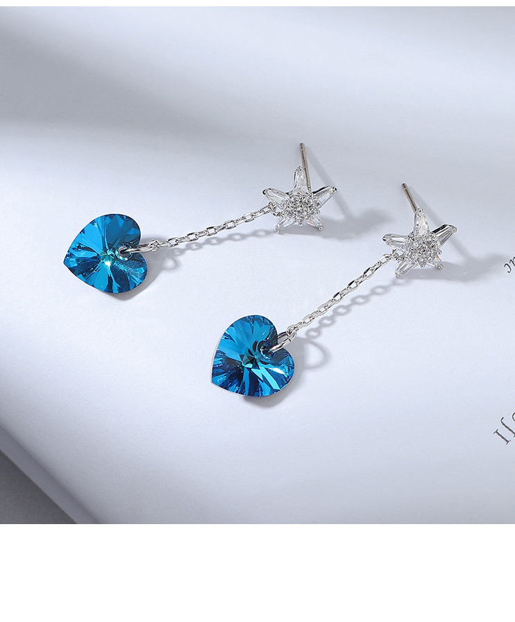 Fashion Blu-ray Austrian Crystal Pentagram Love Chain Earrings,Stud Earrings