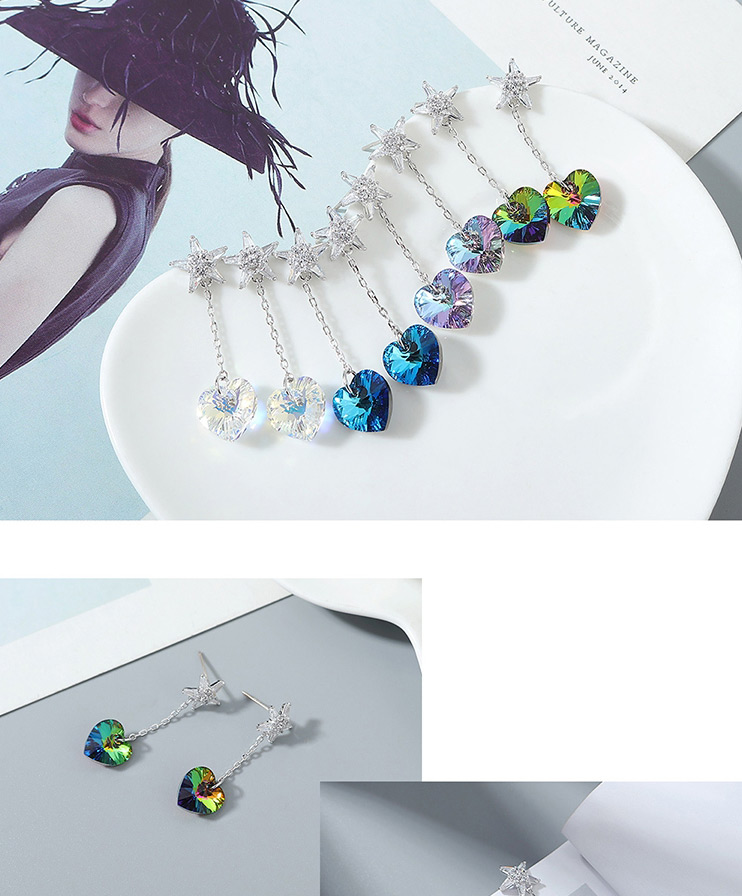 Fashion Colorful Austrian Crystal Pentagram Love Chain Earrings,Stud Earrings