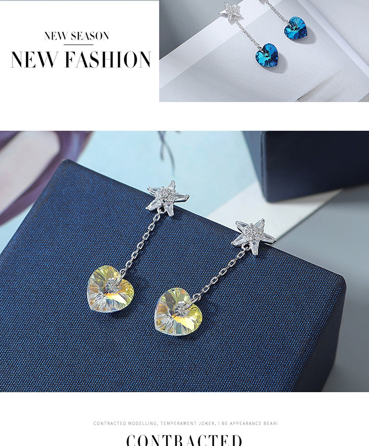 Fashion Colorful Austrian Crystal Pentagram Love Chain Earrings,Stud Earrings