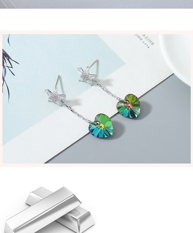 Fashion Blu-ray Austrian Crystal Pentagram Love Chain Earrings,Stud Earrings