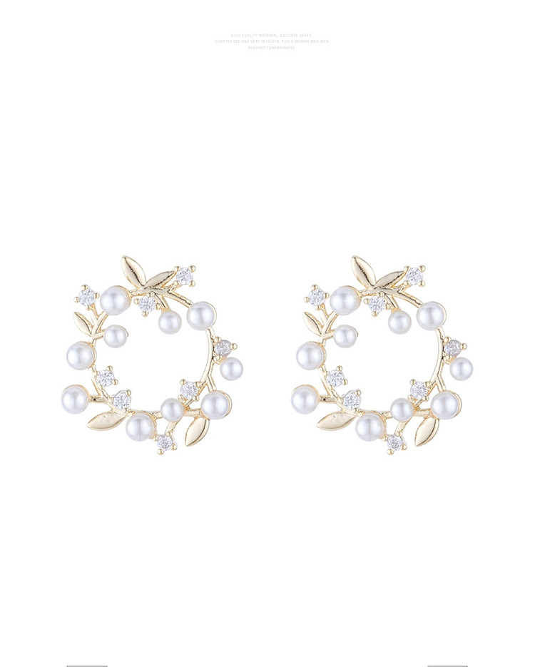 Fashion Platinum Real Gold Plated Zircon Garland Pearl Hollow Earrings,Stud Earrings