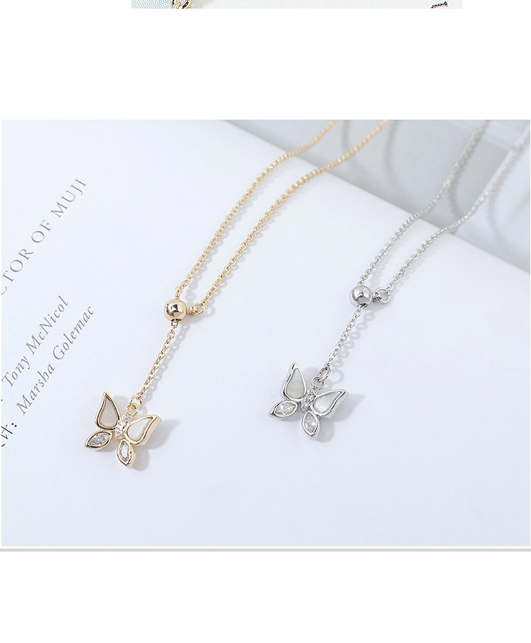Fashion 14k Gold Zircon Butterfly Inlaid Bead Alloy Necklace,Pendants