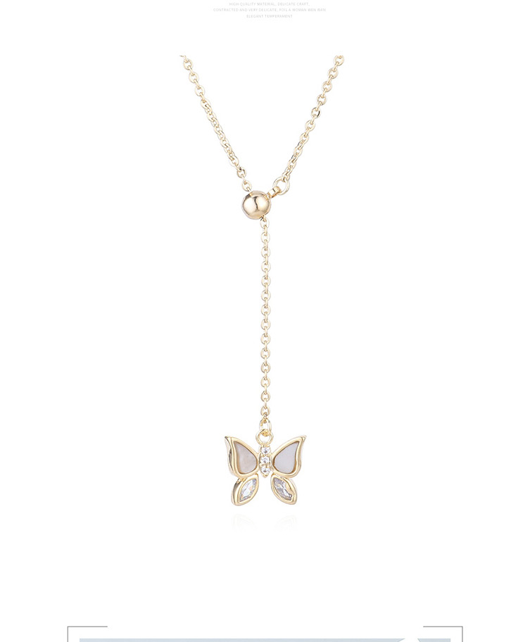Fashion Platinum Zircon Butterfly Inlaid Bead Alloy Necklace,Pendants