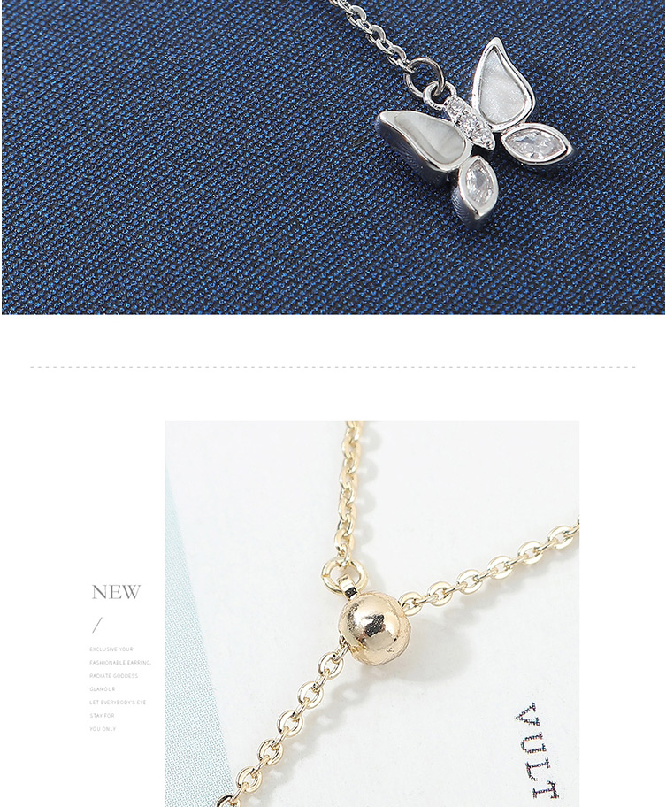 Fashion Platinum Zircon Butterfly Inlaid Bead Alloy Necklace,Pendants