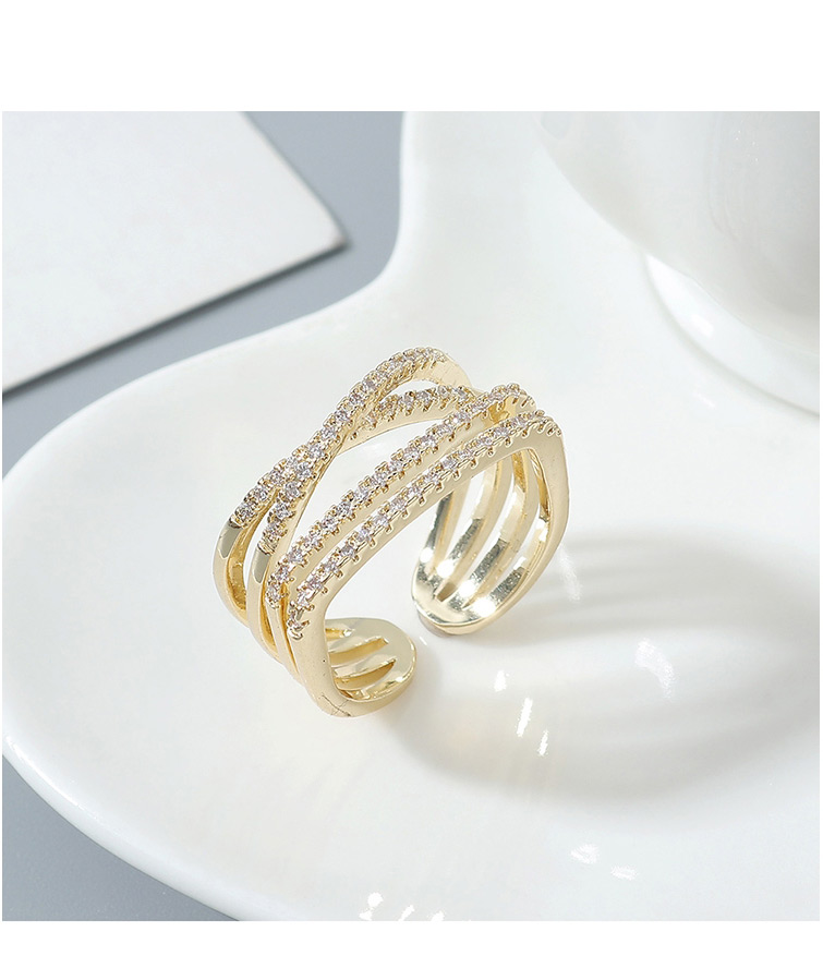 Fashion 14k Gold Hollow Alloy Ring With Geometric Zircon Inlay,Fashion Rings