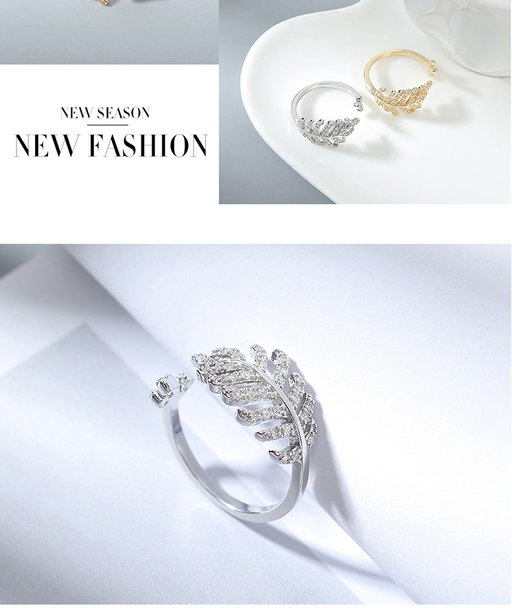 Fashion Platinum Geometric Cutout Ring With Zircon Leaves,Fashion Rings