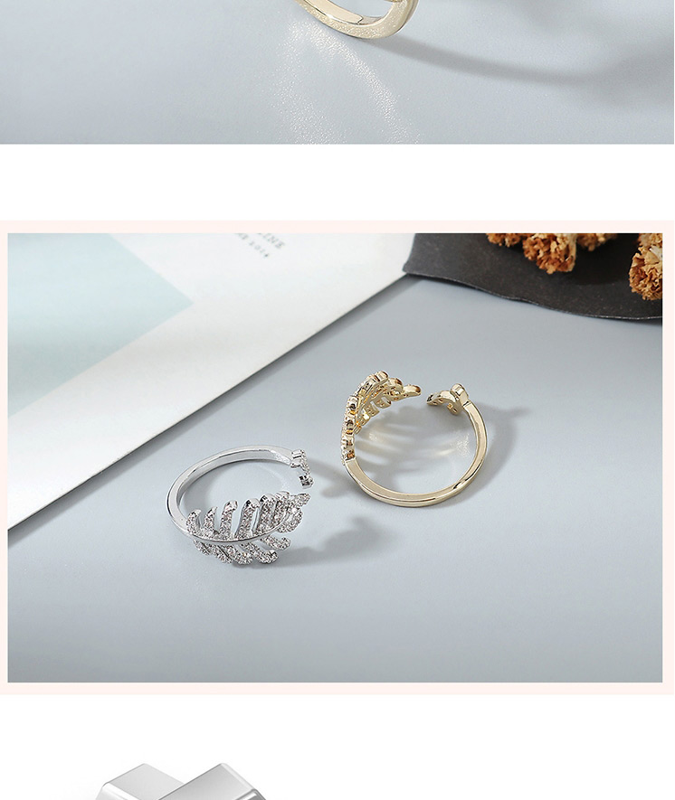 Fashion 14k Gold Geometric Cutout Ring With Zircon Leaves,Fashion Rings