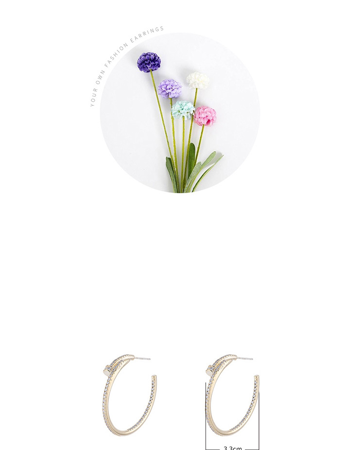 Fashion Platinum Geometric C-shaped Hollow Earrings With Zircon,Stud Earrings