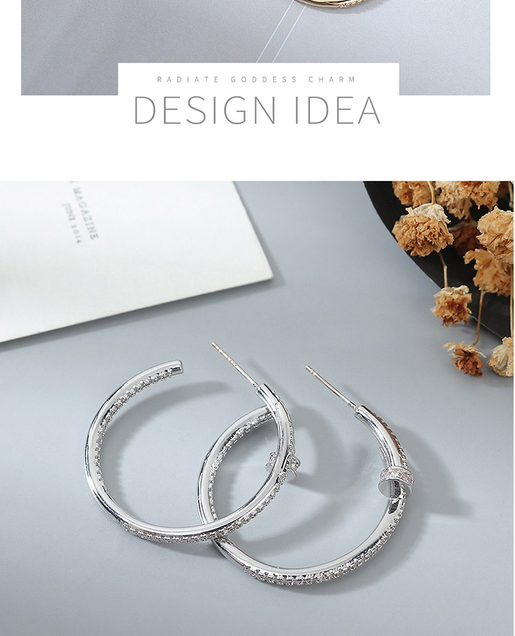 Fashion 14k Gold Geometric C-shaped Hollow Earrings With Zircon,Stud Earrings