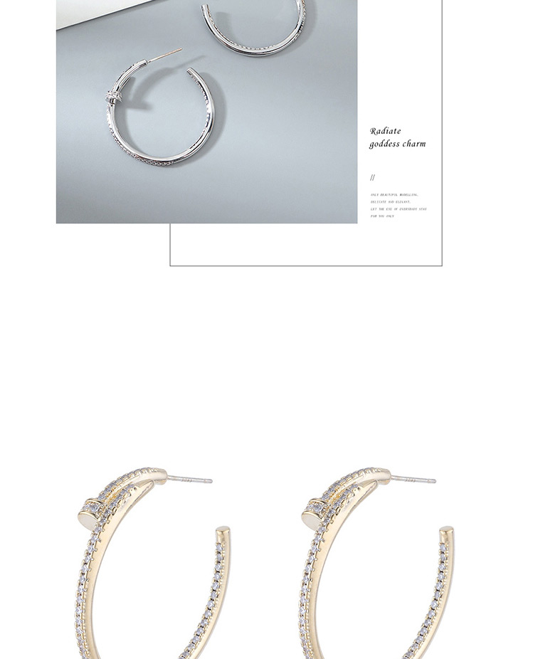 Fashion 14k Gold Geometric C-shaped Hollow Earrings With Zircon,Stud Earrings