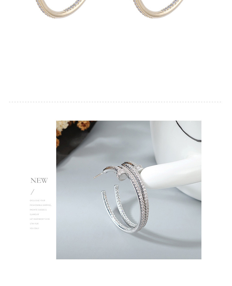 Fashion Platinum Geometric C-shaped Hollow Earrings With Zircon,Stud Earrings