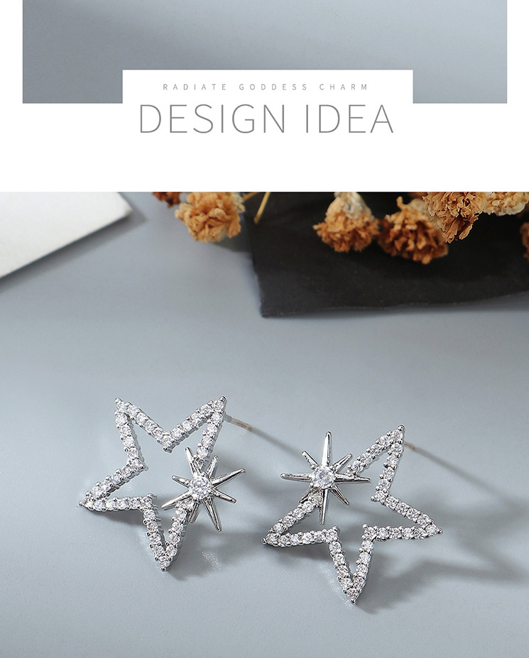 Fashion Platinum Star-shaped Earrings With Zircon-set Geometric Alloy,Stud Earrings