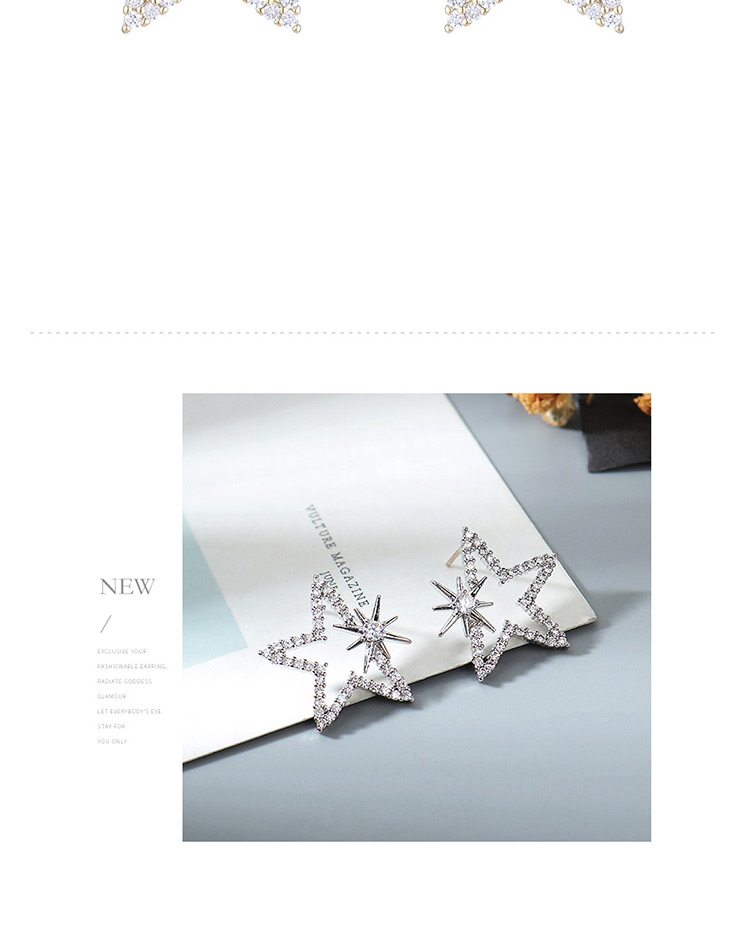 Fashion 14k Gold Star-shaped Earrings With Zircon-set Geometric Alloy,Stud Earrings