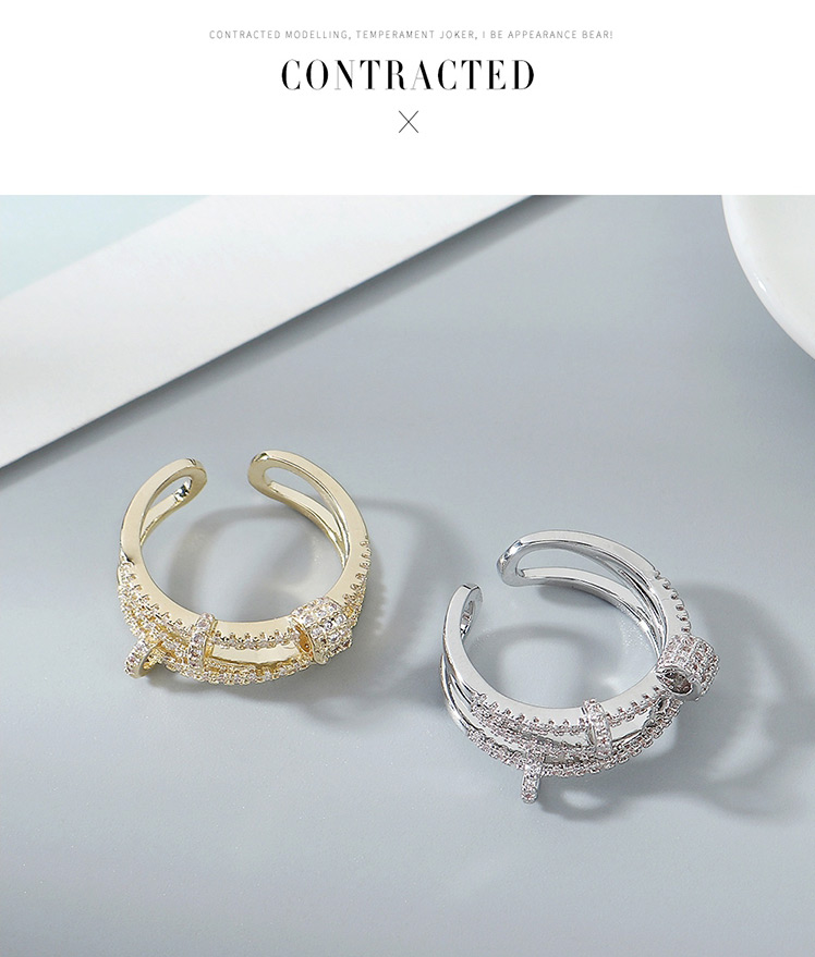 Fashion 14k Gold Zircon-set Geometric Openwork Ring,Fashion Rings