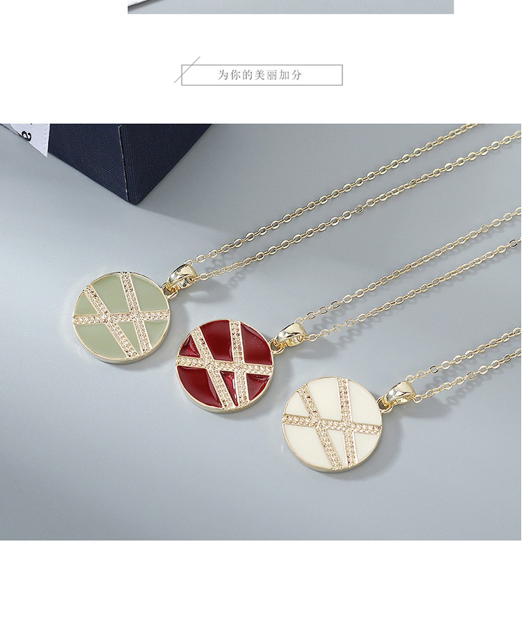 Fashion Green Real Gold Plated Oil Drop Geometric Round Necklace,Pendants