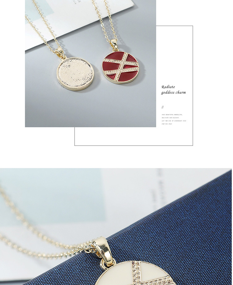 Fashion Red Real Gold Plated Oil Drop Geometric Round Necklace,Pendants