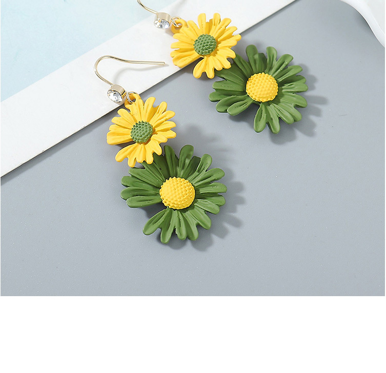 Fashion Yellow+green Small Wrinkle Chrysanthemum Earrings,Drop Earrings