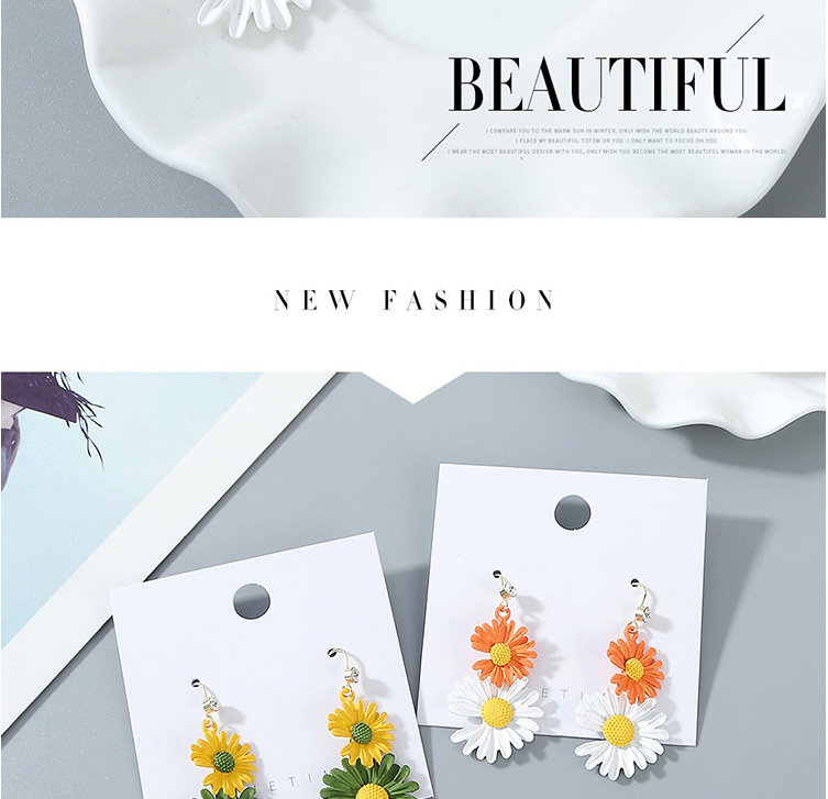Fashion Orange+white Small Wrinkle Chrysanthemum Earrings,Drop Earrings