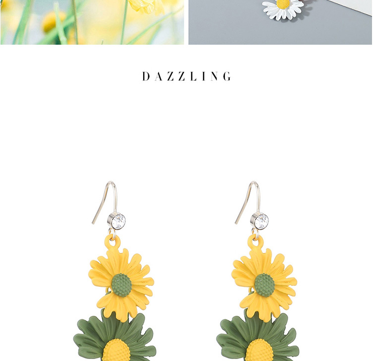 Fashion Yellow+green Small Wrinkle Chrysanthemum Earrings,Drop Earrings