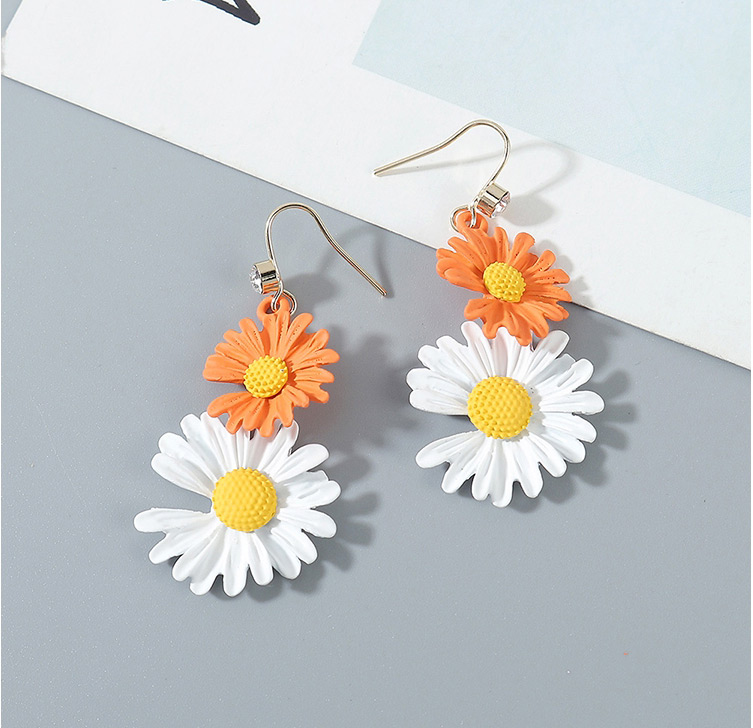 Fashion Orange+white Small Wrinkle Chrysanthemum Earrings,Drop Earrings