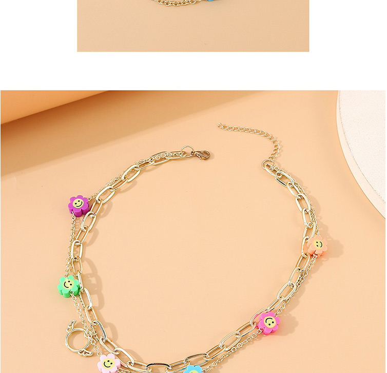 Fashion Color Small Flower Double Necklace,Chains
