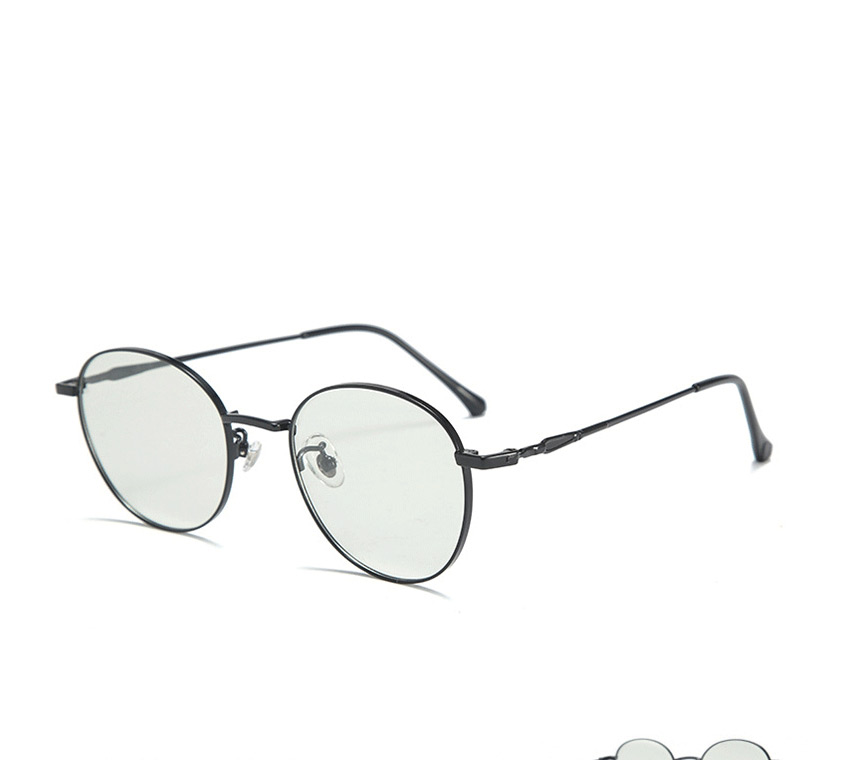 Fashion Silver Frame-after Changing Color Round Anti-radiation Color-changing Anti-blue Light Flat Mirror Glasses Frame,Glasses Accessories
