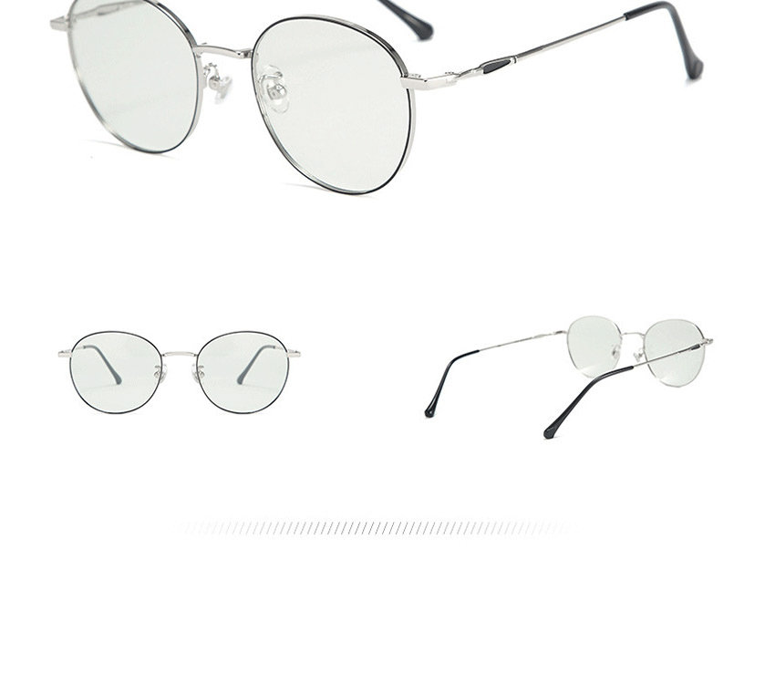 Fashion Black Silver Frame-after Changing Color Round Anti-radiation Color-changing Anti-blue Light Flat Mirror Glasses Frame,Glasses Accessories