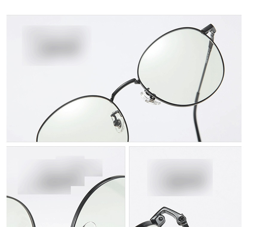 Fashion Black Gold Frame-after Changing Color Black Gold Frame Tea Round Anti-radiation Color-changing Anti-blue Light Flat Mirror Glasses Frame,Glasses Accessories
