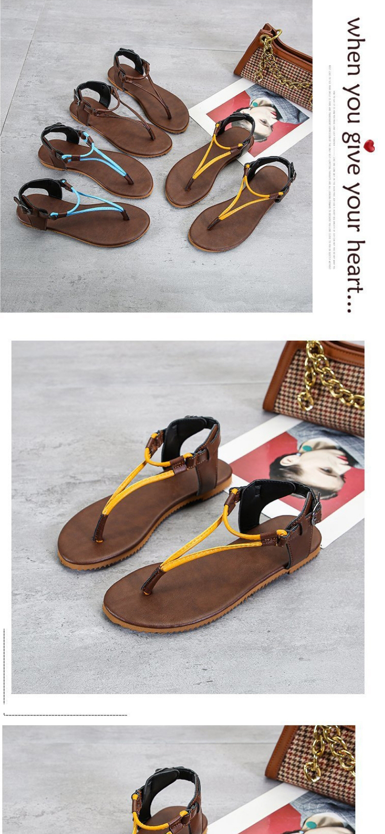 Fashion Yellow Flat-toe Clip-on Buckle Sandals,Slippers