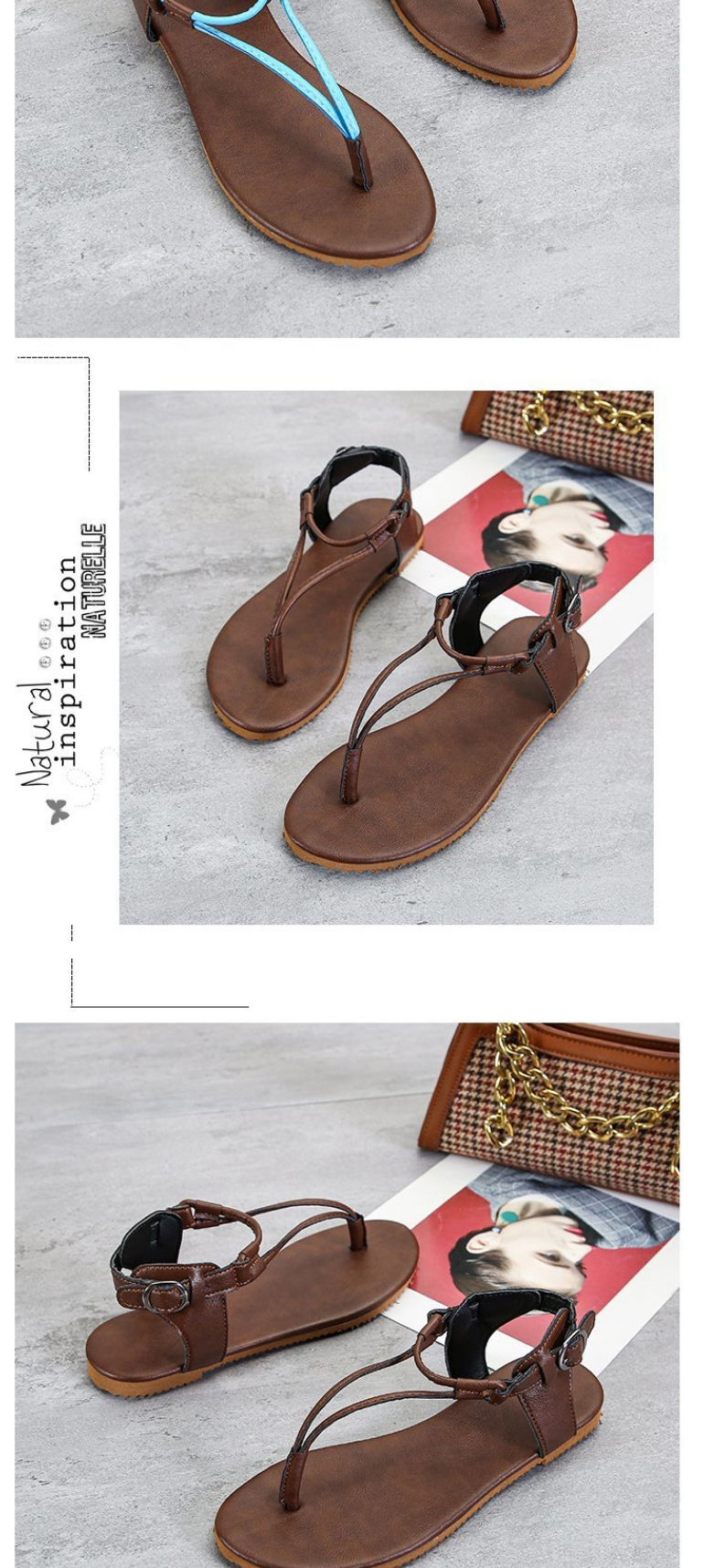 Fashion Blue Flat-toe Clip-on Buckle Sandals,Slippers