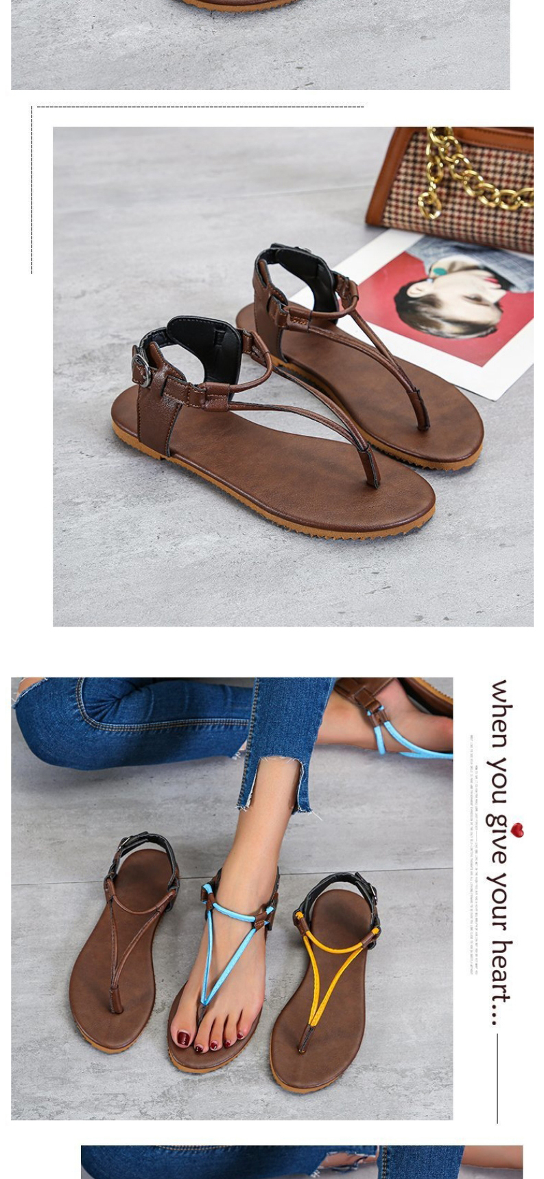 Fashion Blue Flat-toe Clip-on Buckle Sandals,Slippers