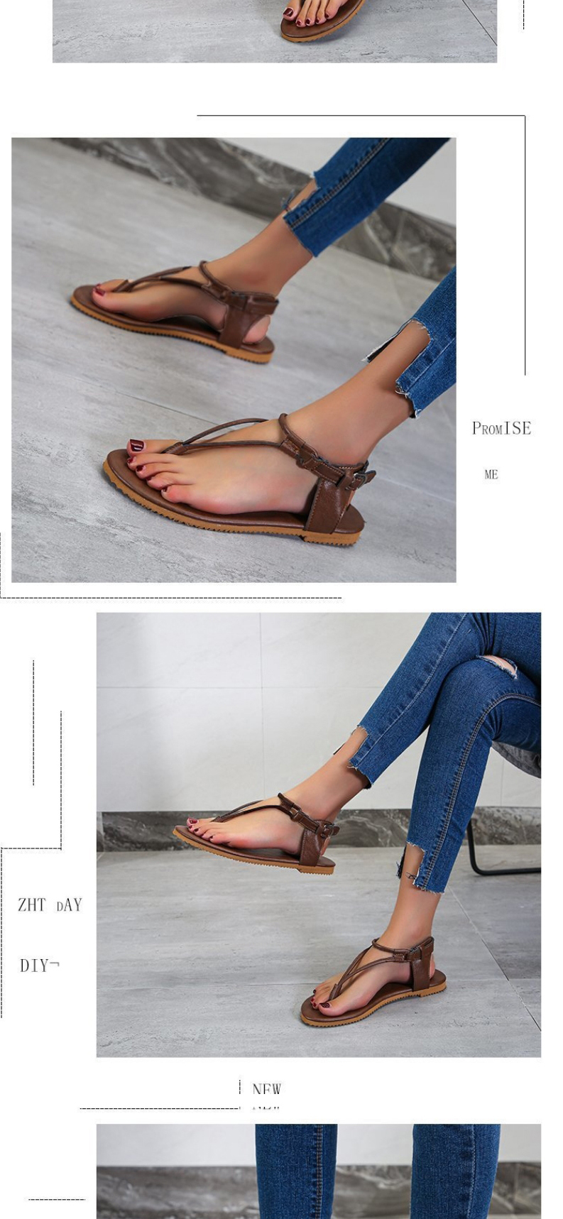 Fashion Coffee Flat-toe Clip-on Buckle Sandals,Slippers