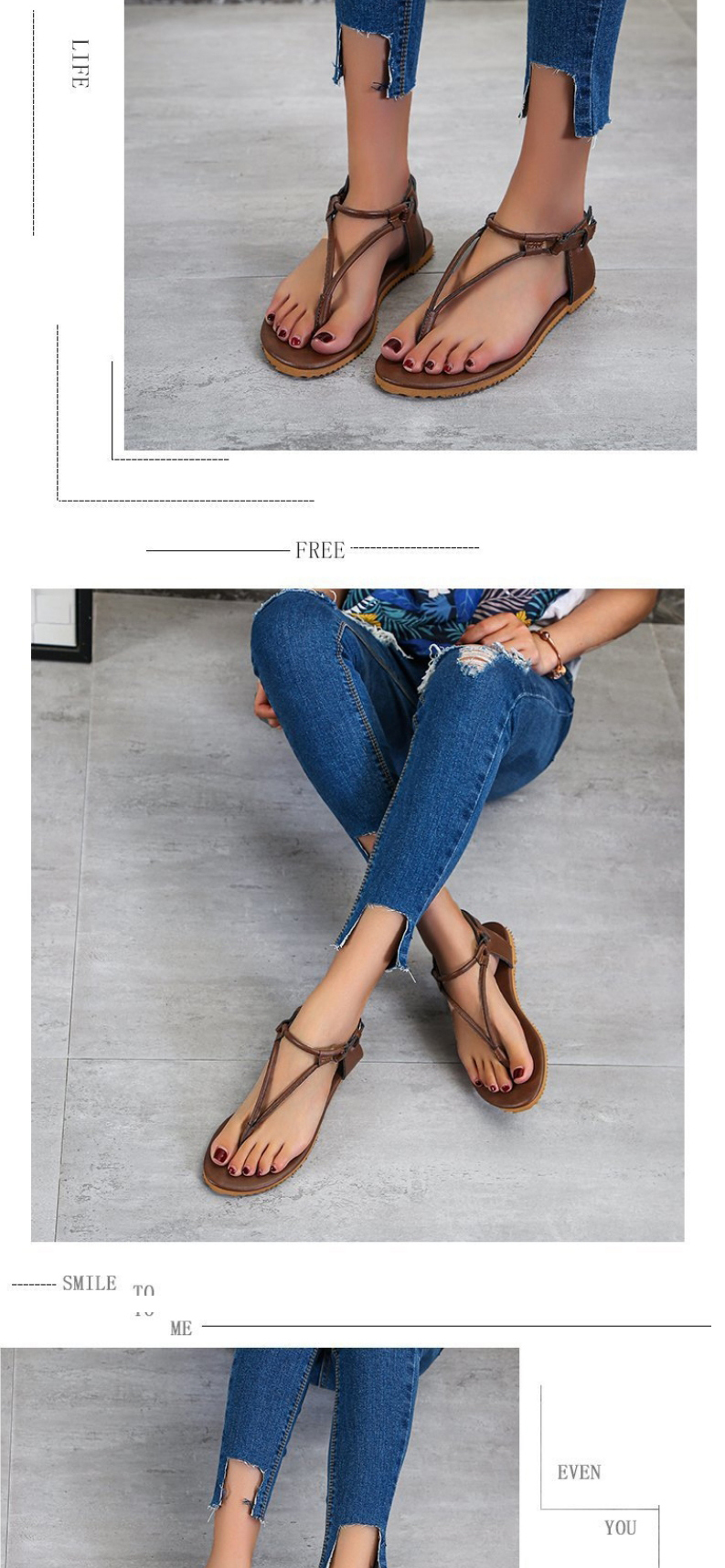 Fashion Coffee Flat-toe Clip-on Buckle Sandals,Slippers