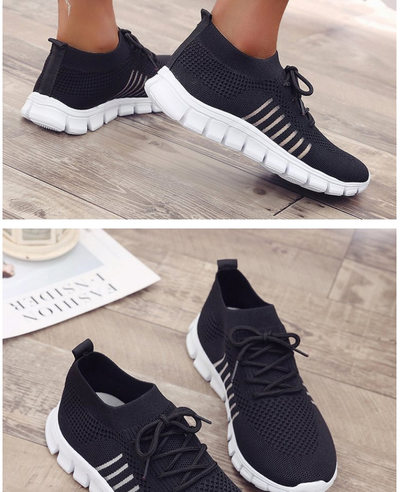 Fashion Black Mesh Breathable Lace-up Wedge Sneakers,Slippers