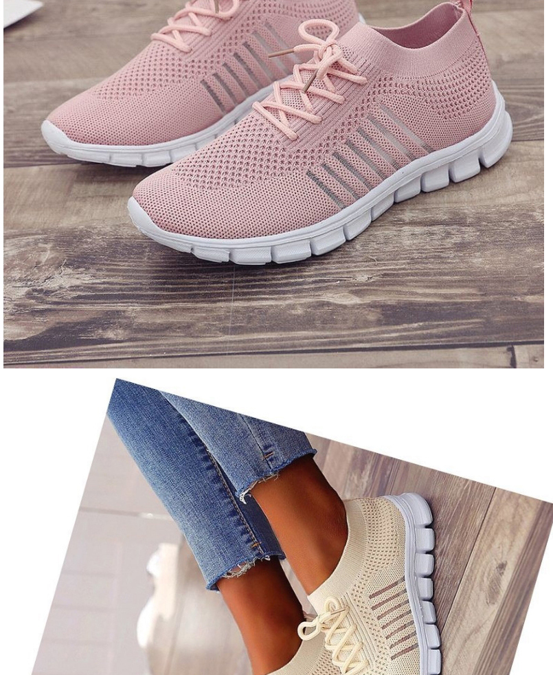Fashion Beige Mesh Breathable Lace-up Wedge Sneakers,Slippers