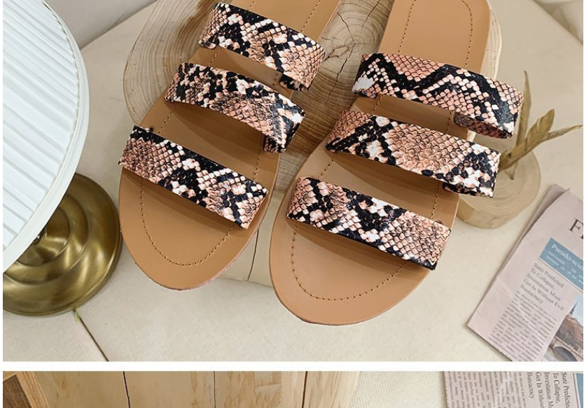 Fashion Rose Red Snake Pattern Flat Sandals,Slippers
