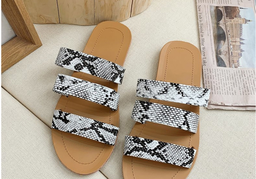 Fashion Brown Snake Pattern Flat Sandals,Slippers