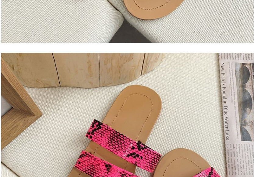 Fashion Rose Red Snake Pattern Flat Sandals,Slippers