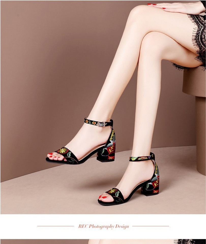 Fashion Suit Embroidered Chunky Heels,Slippers