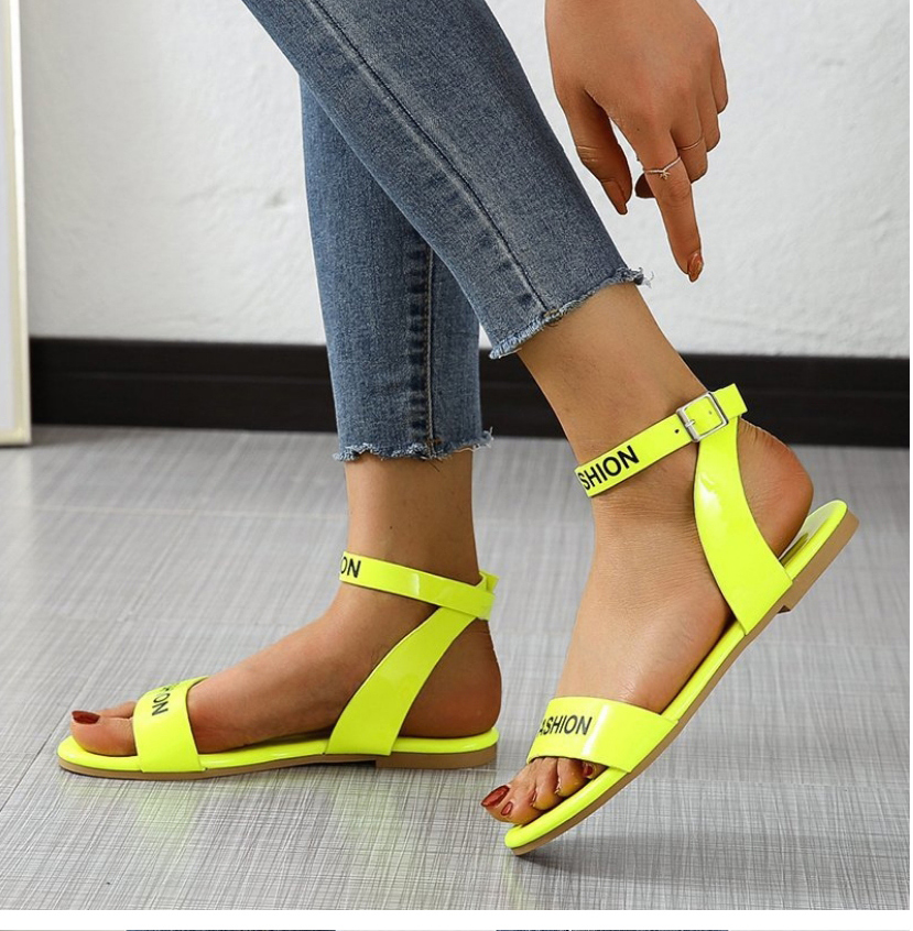 Fashion Yellow Flat Buckle Sandals,Slippers